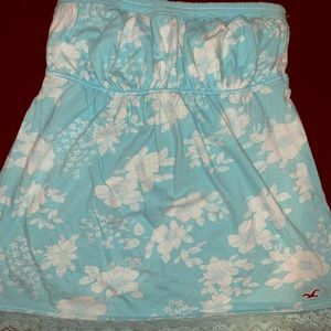 Turquoise and White Floral Tube Top